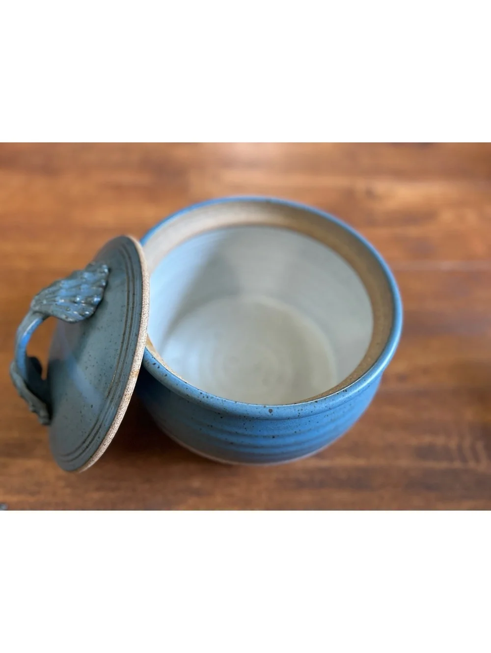 Handmade Blue Ceramic Pot with Lid and Shell Handle
